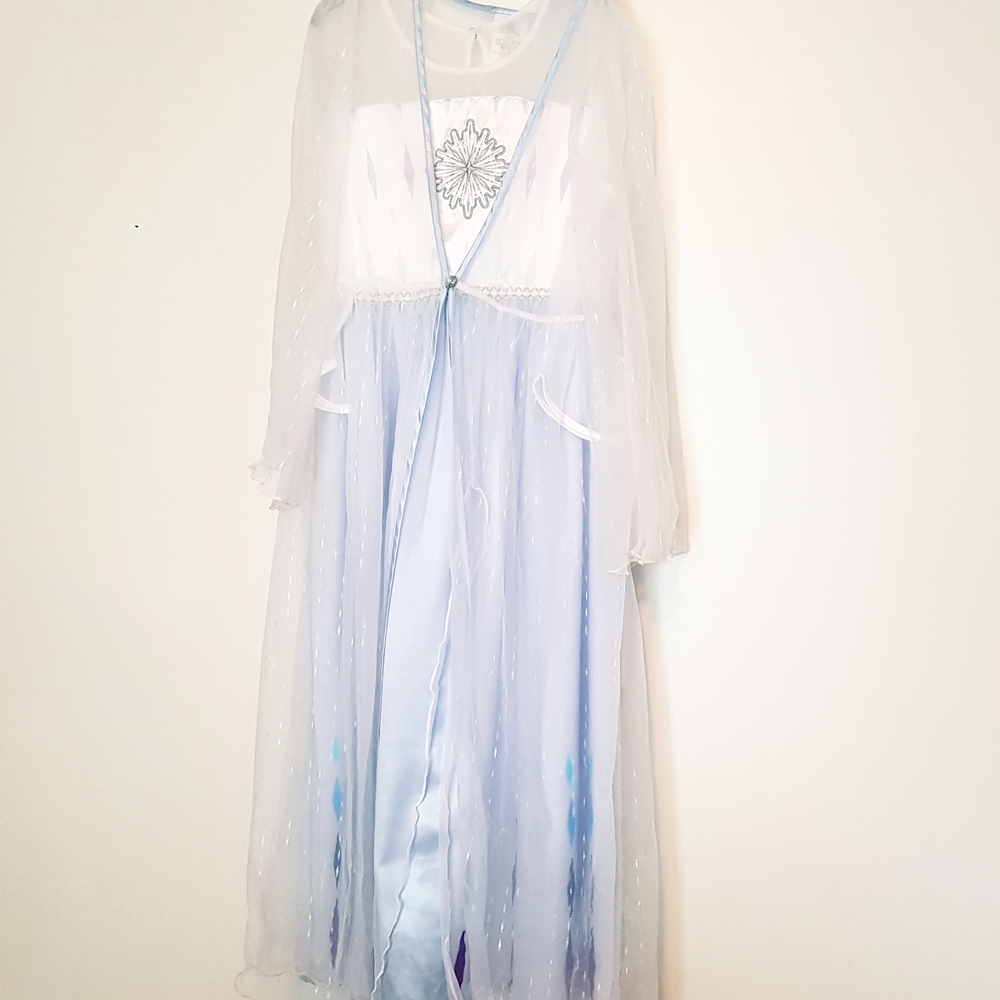 Disney Store Frozen Elsa Blue and White Dress + Sheer Veil Costume Halloween